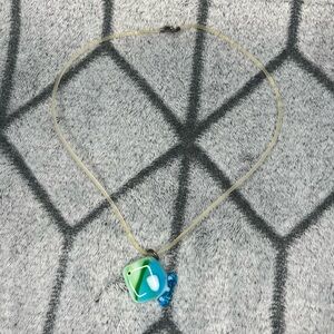 Y2K Inspired Glass Fish Artisan Created Blue Green Pendent Necklace Choker
